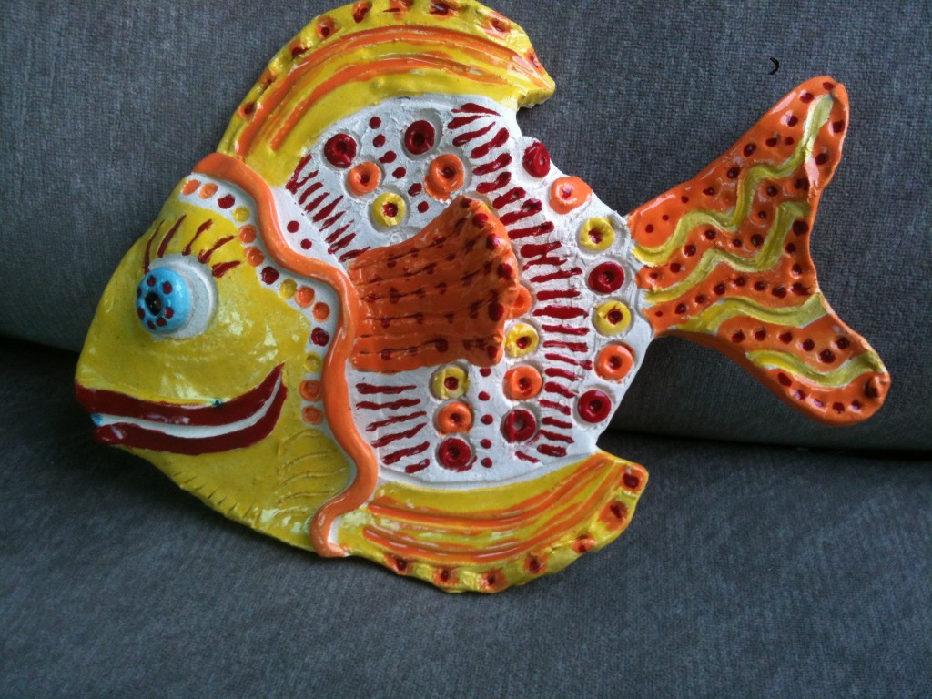 Fish were allowed to dry 10 days, then bisque fired, glazed and fired again.