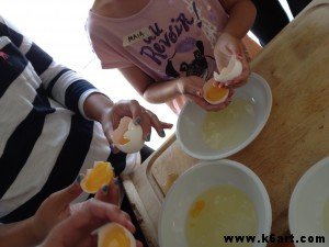 Separating eggs.