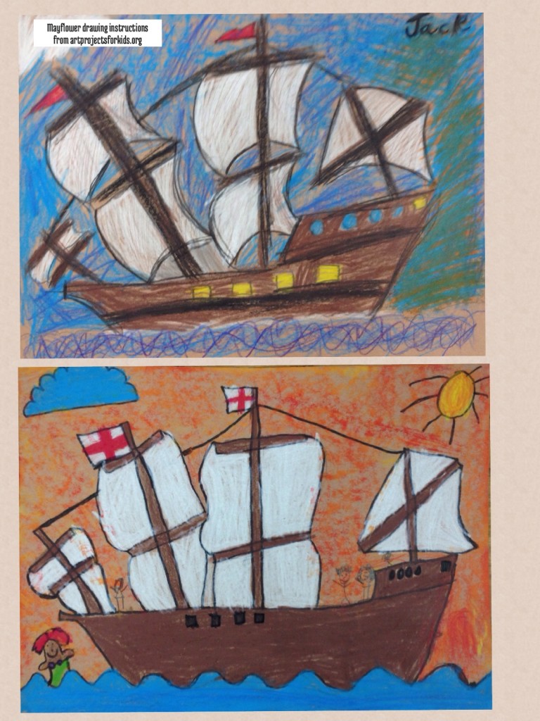 Mayflower drawings - instructions at artprojectsforkids.org