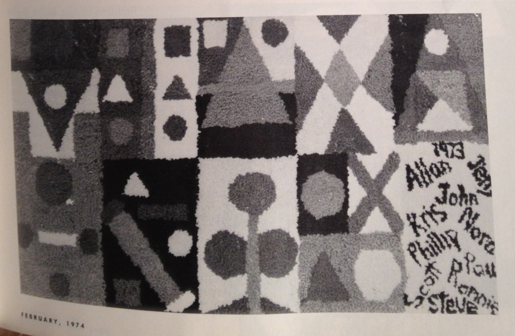 Punch rug created by a group of elementary students. Photo appeared in Arts and Activities Magazine, February 1974