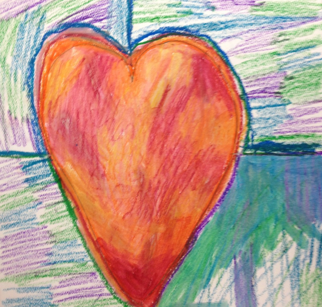 Fourth graders used oil pastels to create these hearts.