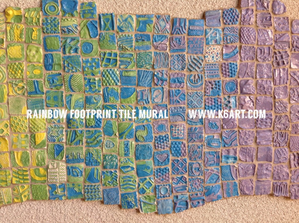 rainbow footprint tile mural